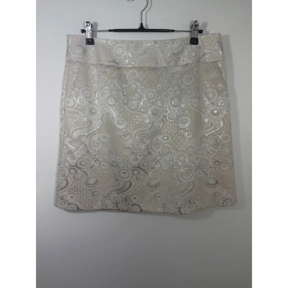 Banana Republic Silver Metallic Jacquard Mini Skirt Swirl Brocade 6 Fall 2011